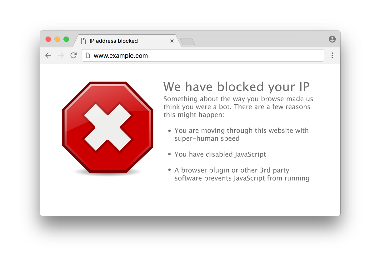 You Ip is blocked alarm on browsere.