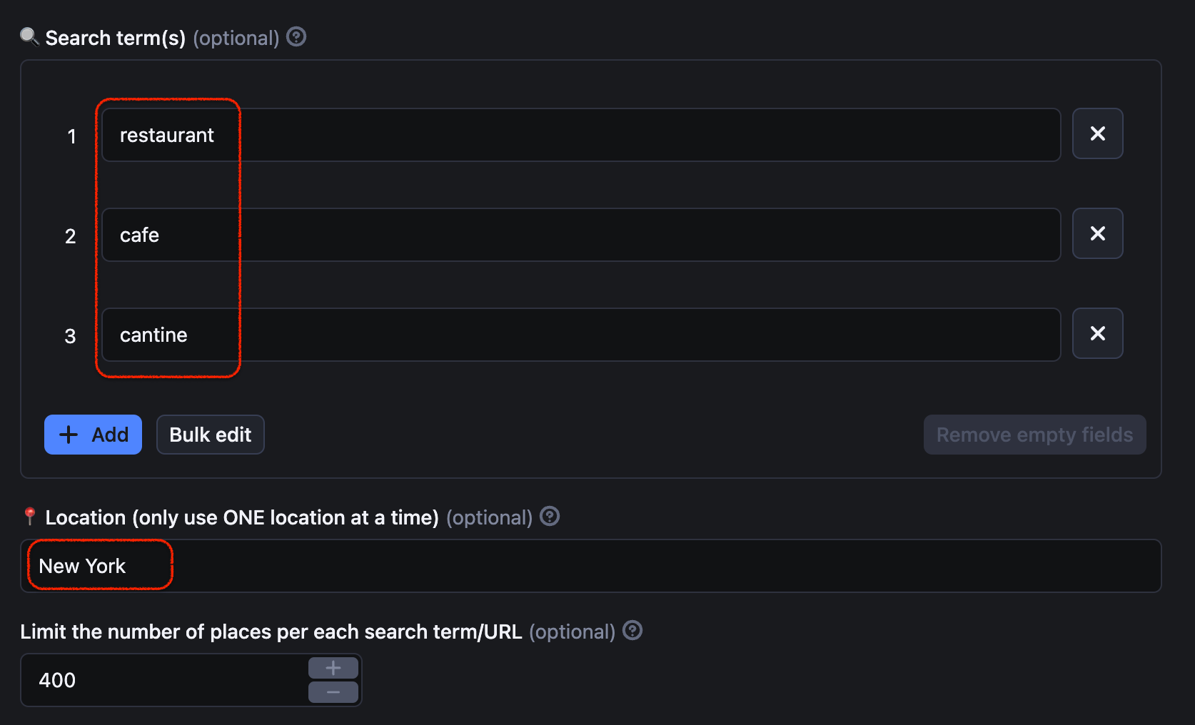 Google Maps scraping manual extract - Google Maps Menu
