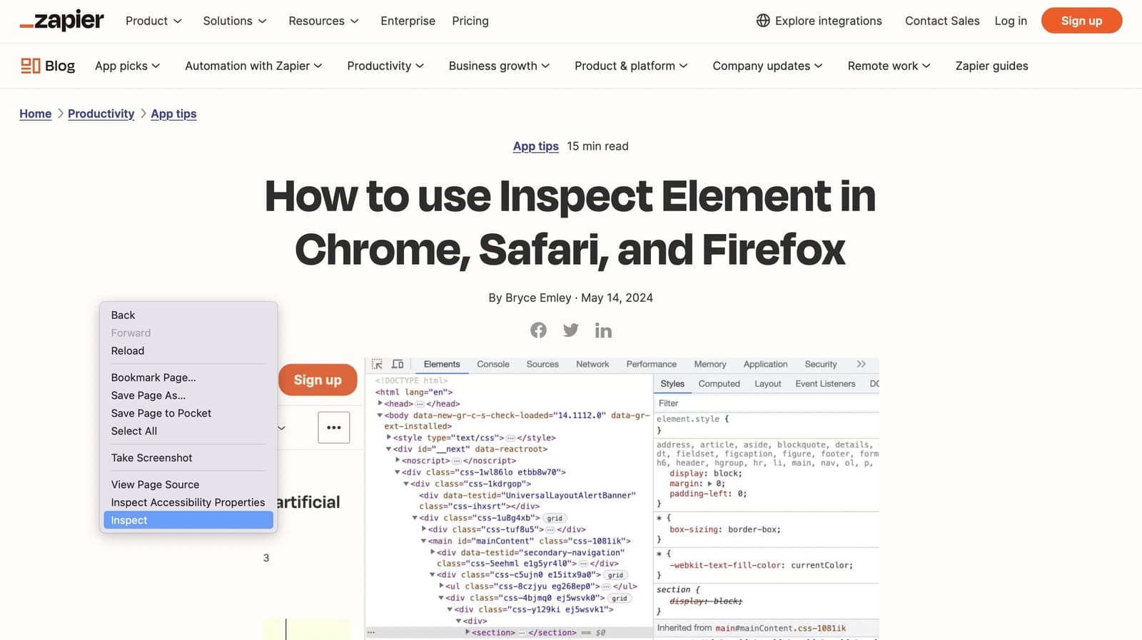 Inspect elements in Chrome, Safari, Firefox, and more