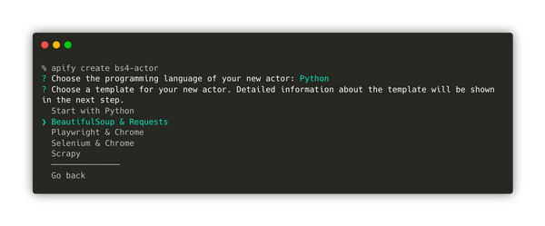 Installing the Apify BeautifulSoup & HTTPX code template
